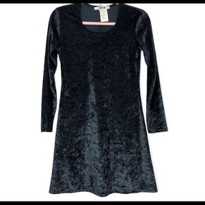 Vintage Crushed Velvet Black Long Sleeve Dress